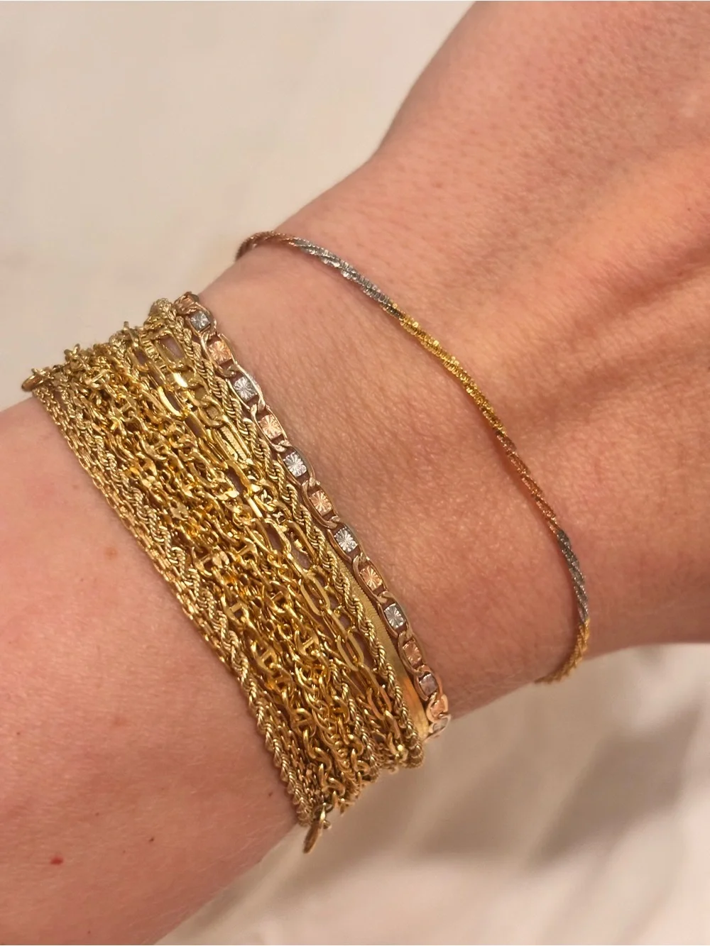 10k Tri Color Gold 6.5” Twisted Rock Link Bracelet NEW Made in Italy